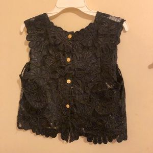 Vintage See-Through Buttoned Sleeveless Vest
